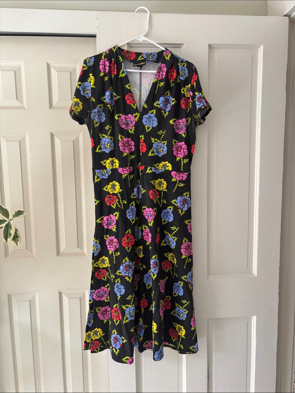 Nooworks Greta Black Midi Dress with Pink Blue Yellow Floral Print